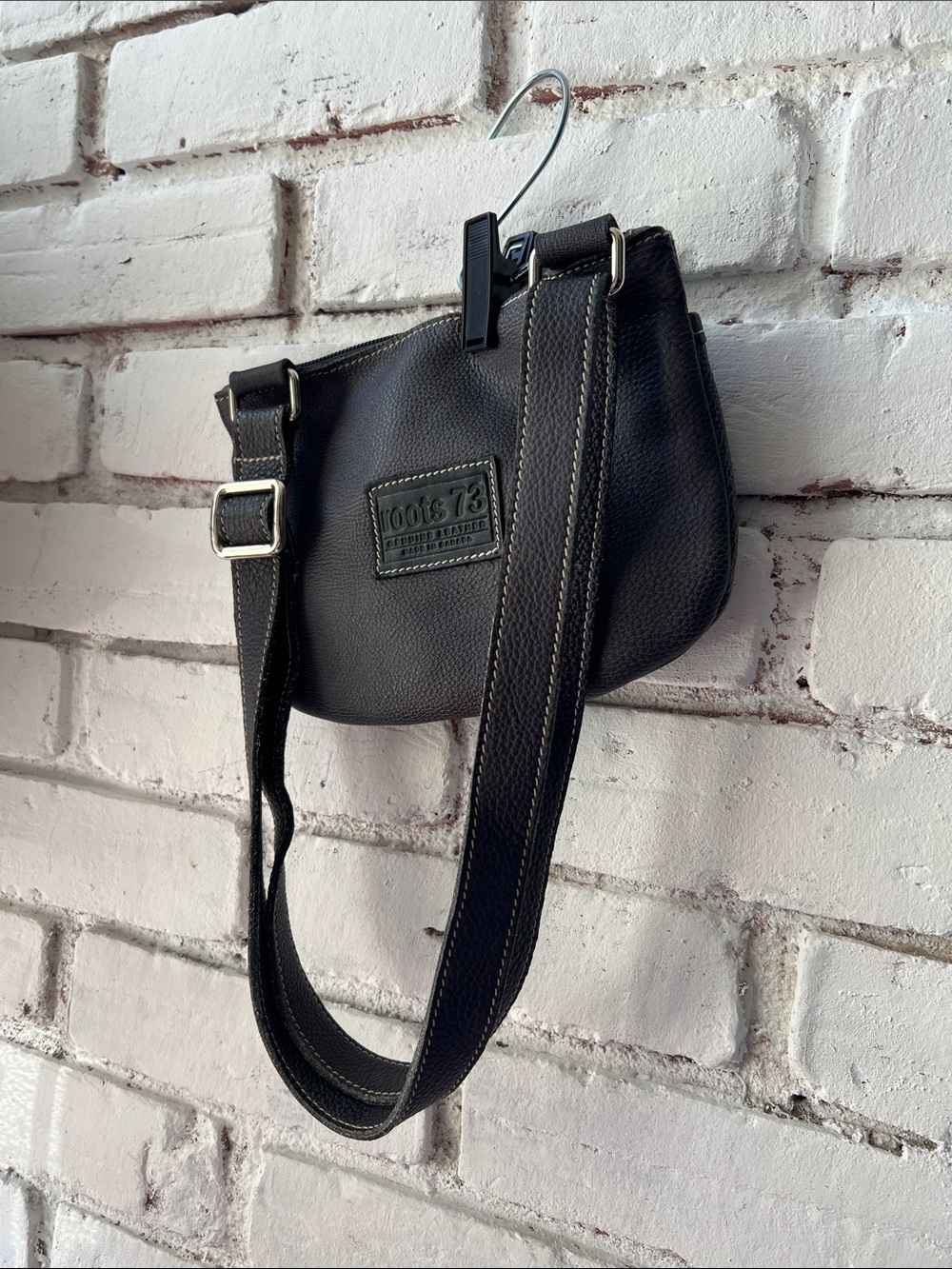 Roots Dark grey Pebbled Leather Crossbody Bag - Picture 2 of 7